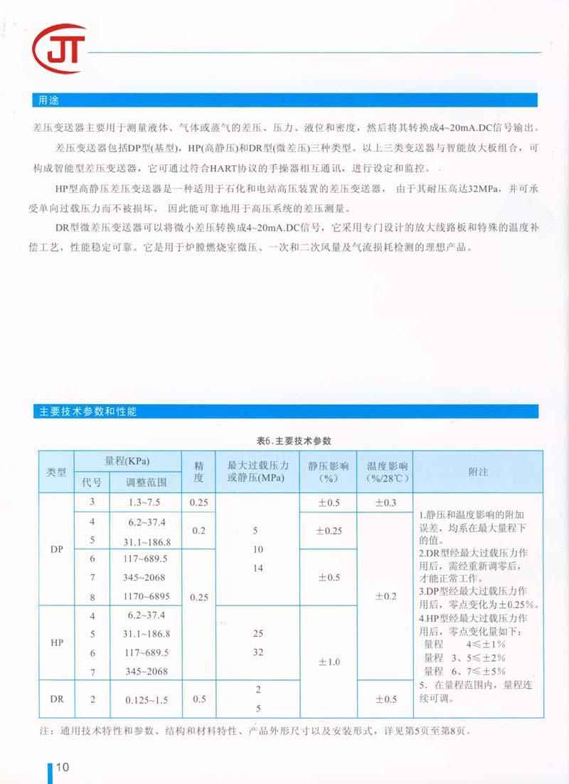 10)用途，主要技術參數和性能